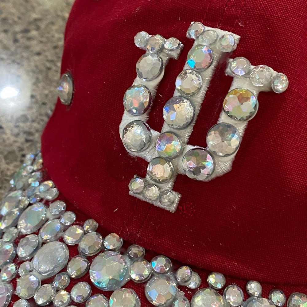 NEW Custom Red Indiana Cap with Rhinestone Embellishments - Picture 3 of 3